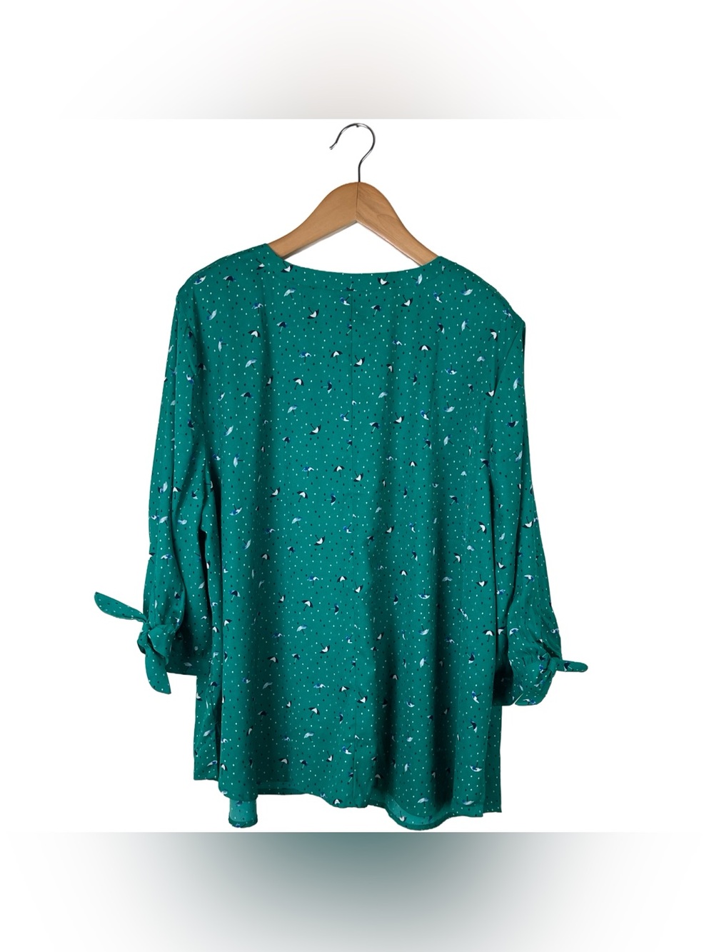 Catherines Umbrella Raindrops Print Button Up Tie Sleeve Blouse Women’s Size 3X - Picture 7 of 7